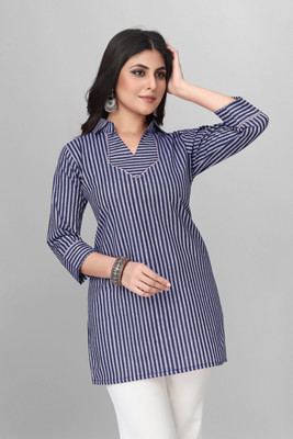 MANTRA DESIGNER Women Printed, Striped Straight Kurta(Blue)