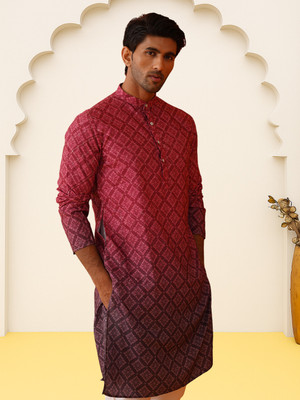Jompers Men Printed Straight Kurta(Maroon)
