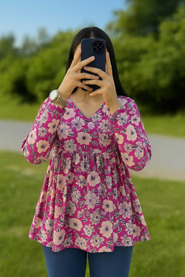 Valvet Women Floral Print A-line Kurta(White)