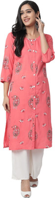 HouseOfCommon Women Self Design Straight Kurta(Pink)