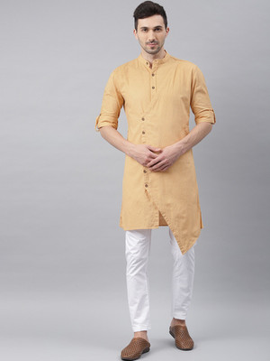 The Indian Garage Co.  - Freehand Men Solid Trail Cut Kurta(Yellow)