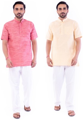 DESHBANDHU DBK Men Solid Straight Kurta(Pink, Beige)