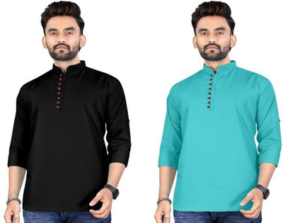 click n buy Men Solid Asymmetric Kurta(Multicolor)