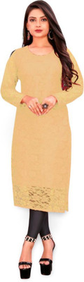 HOC's Women Self Design Straight Kurta(Brown)