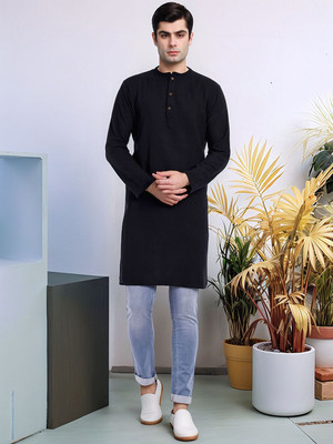 Moda Rapido Men Solid Straight Kurta(Black)