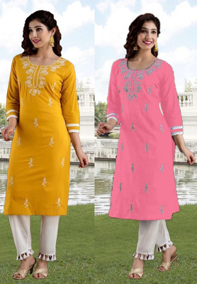 SISTO Women Embroidered Straight Kurta(Multicolor)