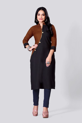 Bharat Origin Women Self Design A-line Kurta(Black)