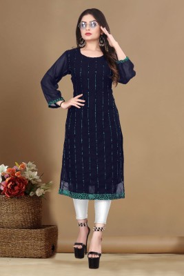 NA Creation Women Embellished A-line Kurta(Blue)