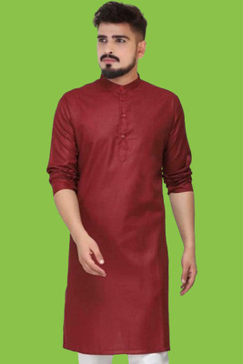 Tezys Men Solid Straight Kurta(Maroon)