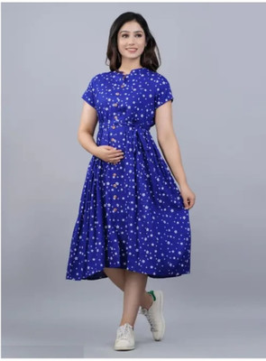 Anjali creation Women Printed Flared Kurta(Blue)