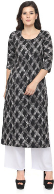 EZIS FASHION Women Printed Straight Kurta(Black)