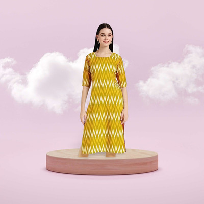 SWASTIKDESIGNER Women Printed A-line Kurta(Yellow)