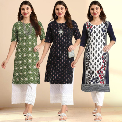 1 Stop Fashion Women Printed Straight Kurta(Multicolor)