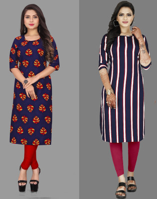 maruti fab Women Striped A-line Kurta(Dark Blue)