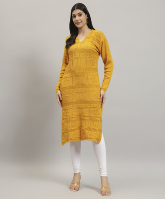 HERMISTON Women Solid Straight Kurta(Yellow)