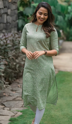 Nandita Women Printed Straight Kurta(Green)