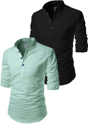 Apektra Men Solid Straight Kurta(Light Green, Black)