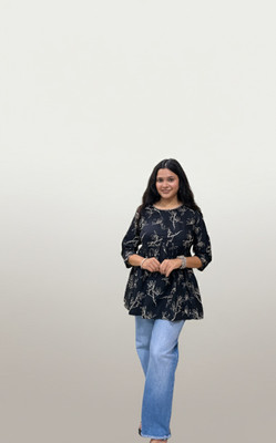 SATITHREADS Women Printed, Floral Print Tunic Kurta(Black)