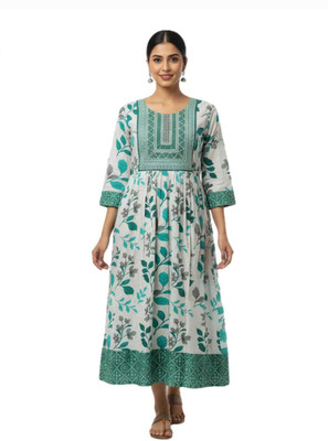 ALPINE STYLE Women Floral Print Anarkali Kurta(Green)