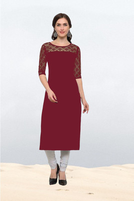 Maheshvi Women Embellished, Solid Straight Kurta(Yellow)