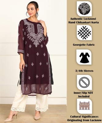 VAHSON Women Chikan Embroidery, Embroidered, Self Design A-line Kurta(Maroon)