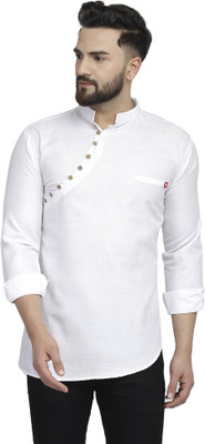B BEN Men Solid Asymmetric Kurta(White)