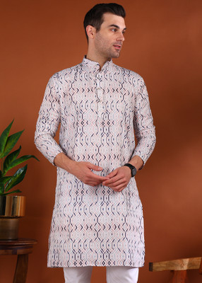 Divastri Men Printed Straight Kurta(White)