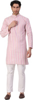 Ra fashion Men Striped Straight Kurta(Pink)