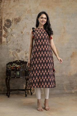 Sangria Women Printed Straight Kurta(Black)