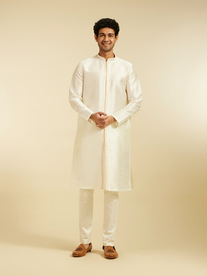 DIWAS by Manyavar Men Embroidered Straight Kurta(White)