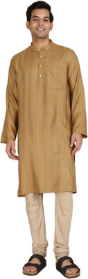 Fabindia Men Striped Straight Kurta(Yellow)