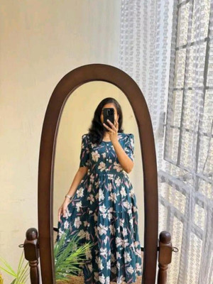 nikku textiles Women Floral Print, Printed Anarkali Kurta(Blue)