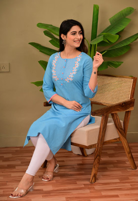 MSGB Fashion Women Embroidered Straight Kurta(Light Blue)