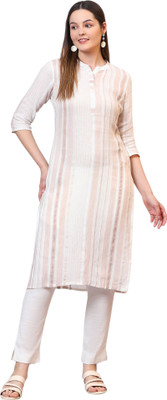 Aurelia Women Striped Straight Kurta(Beige)