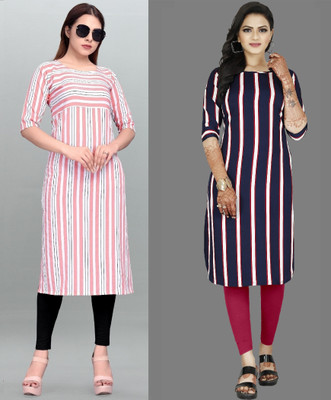 maruti fab Women Striped A-line Kurta(Purple, Pink)