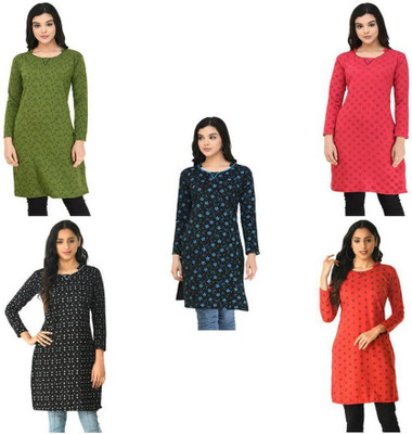 Indeweaves Women Floral Print A-line Kurta(Multicolor)