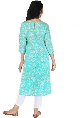 HouseOfCommon Women Floral Print Straight Kurta(Light Green)
