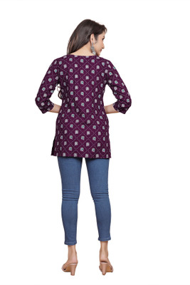 HouseOfCommon Women Printed Straight Kurta(Purple)