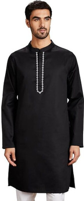shobhadevi Men Self Design A-line Kurta(Black)