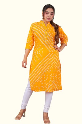 Parth Fashion Women Bandhani Straight Kurta(Yellow)