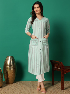 EMPIRE STYLE Women Woven Design A-line Kurta(Light Blue)