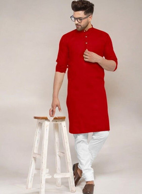 Trending Rashmi Men Solid Straight Kurta(Red)