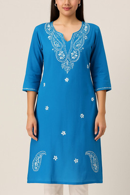 PP Clothing Women Embroidered A-line Kurta(Blue)