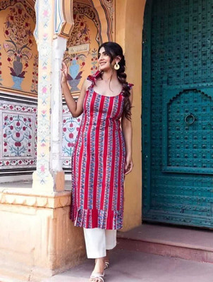 Fashiontrand Women Printed A-line Kurta(Red)