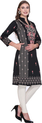 REBECCA Women Self Design A-line Kurta(Black)