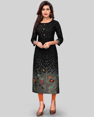 VBUYZ Women Solid Straight Kurta(Black)