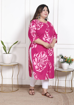 akritik Women Printed Straight Kurta(Pink)