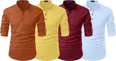 ZOMBOM Men Solid Straight Kurta(Brown, Yellow, Maroon, Light Blue)