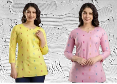 Arfacollection Women Self Design A-line Kurta(Yellow, Pink)