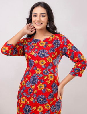 Surhi Women Printed Straight Kurta(Red)